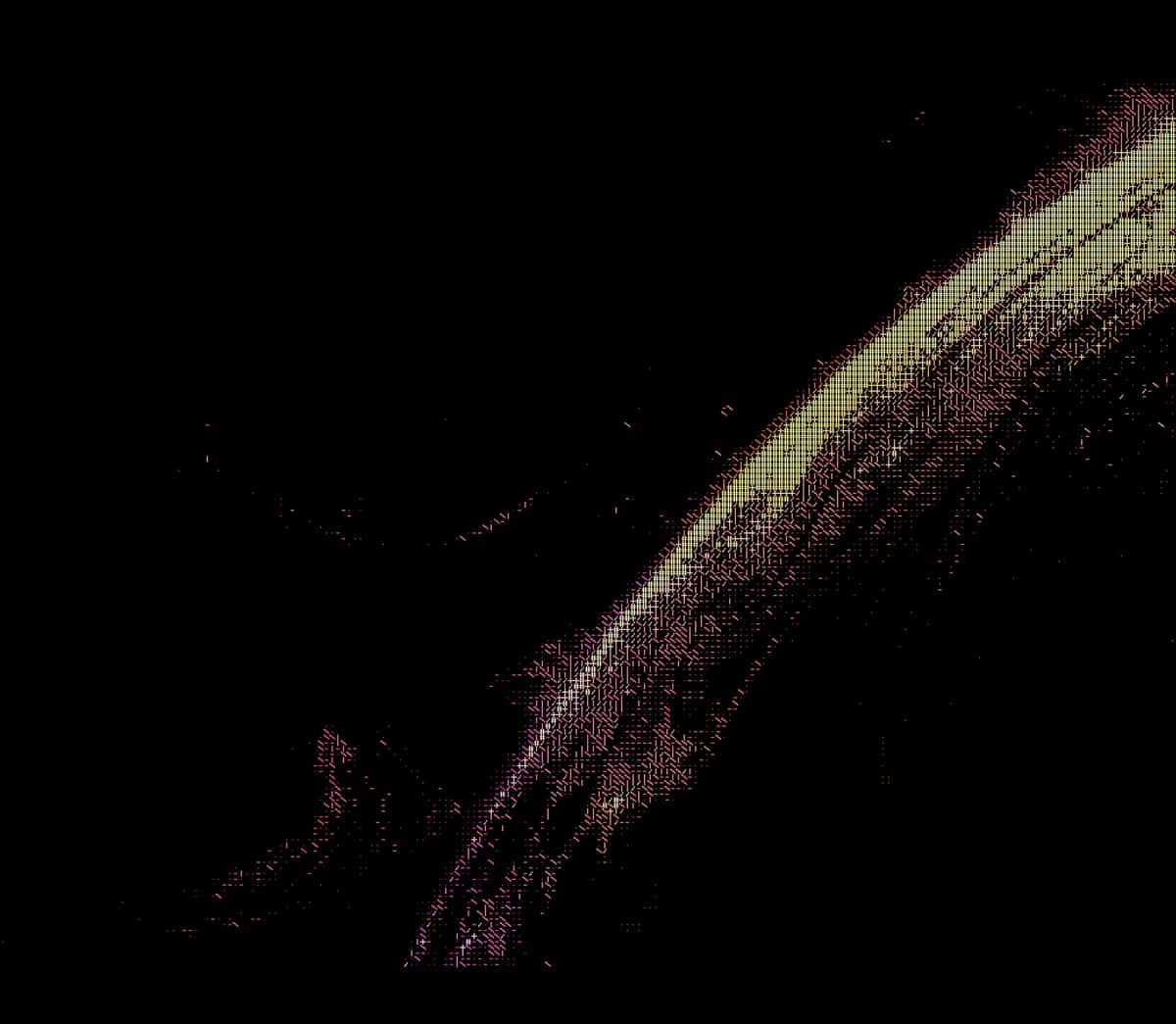 Abstract curved lines with purple and golden tones against deep black background