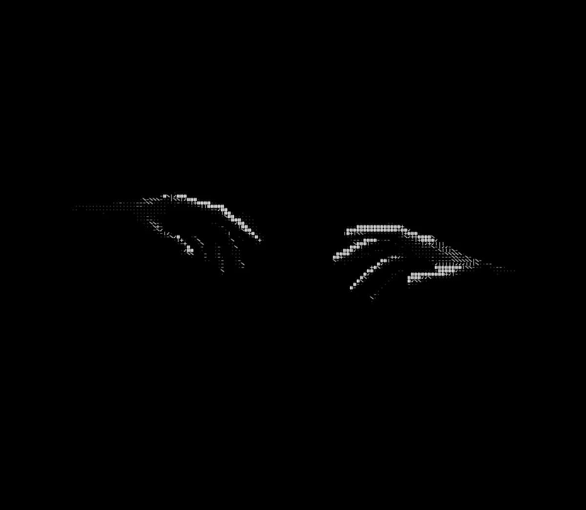 Two white skeletal fish outlines on black background, minimalist ASCII art style