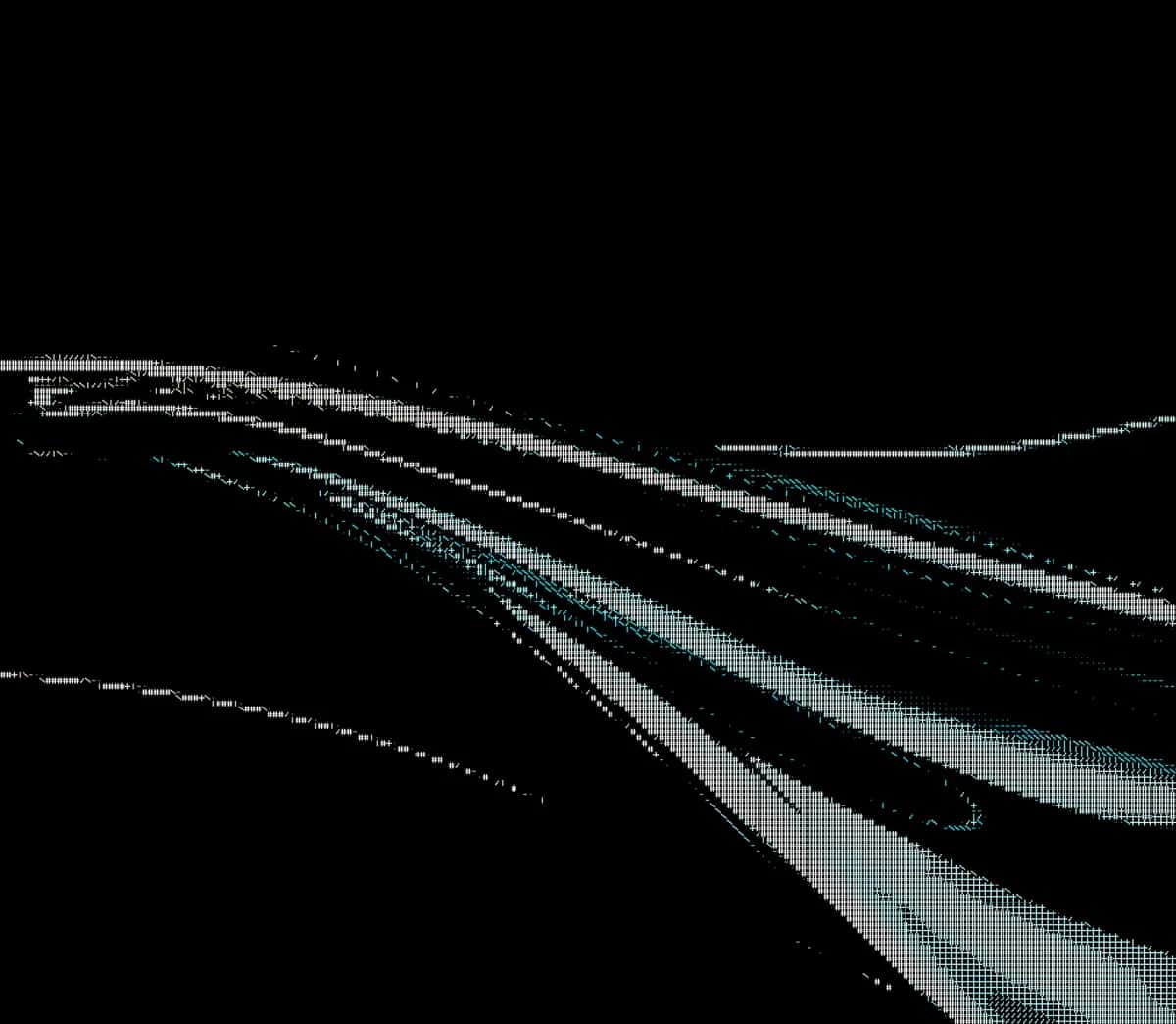 Abstract diagonal lines converging, monochrome black with cyan and gray accents, perspective composition