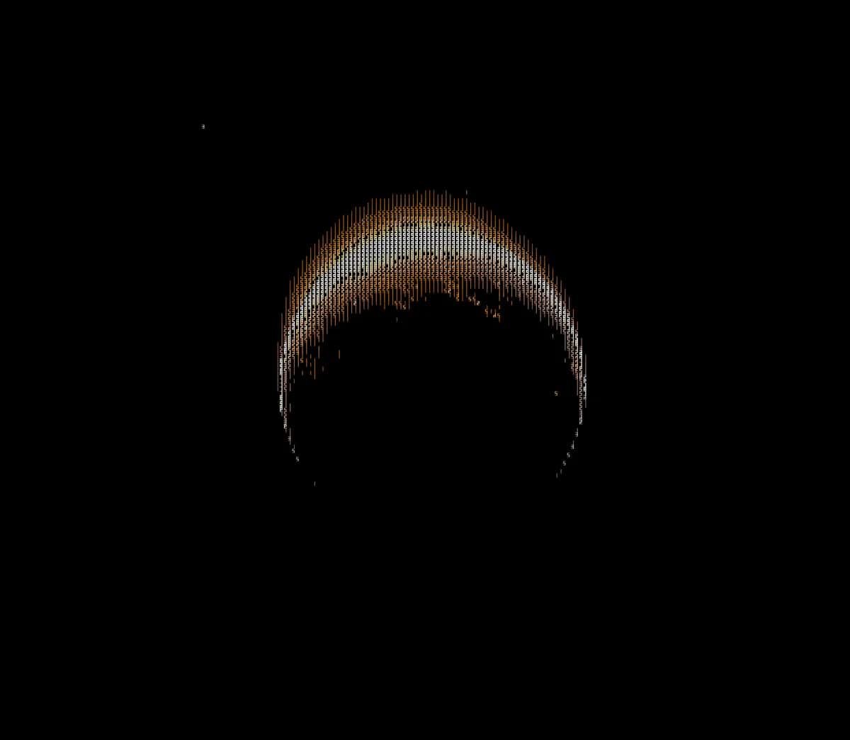 Dark minimalist ASCII art depicting bronze moon crescent against black background