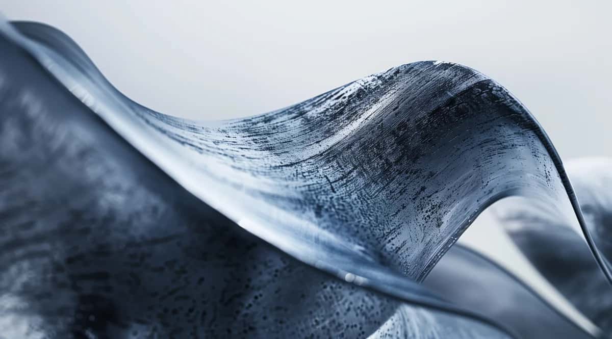 Abstract blue ice formation with curved flowing shapes and crystalline texture, monochromatic cool tones