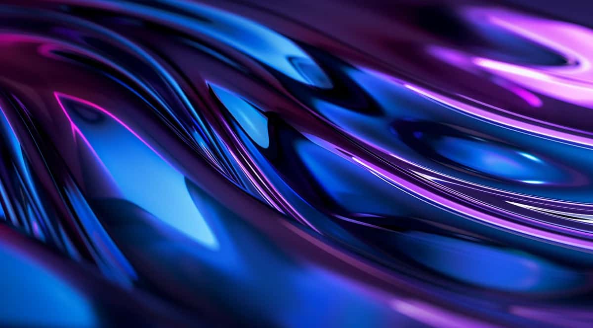 Abstract flowing waves in blue and purple neon light streaks with dynamic motion blur
