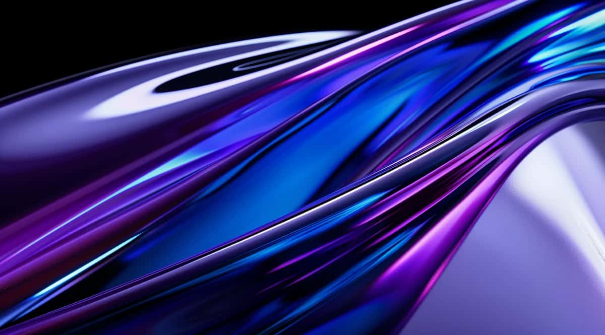 Abstract flowing ribbons in blue, purple, and white with dynamic motion blur effect