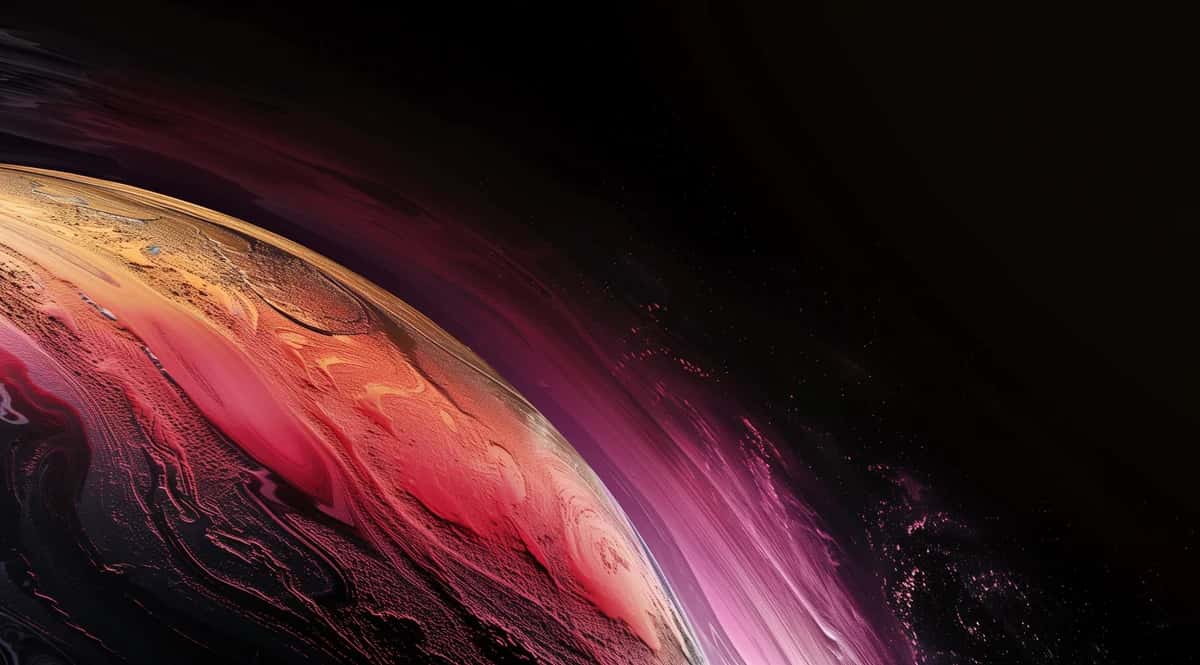 Abstract glowing sphere with flowing red and purple gradient waves on black background