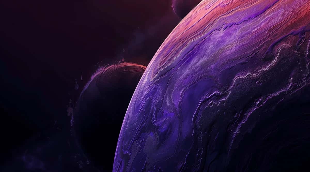Purple and pink gas giant with swirling atmospheric bands against dark space background