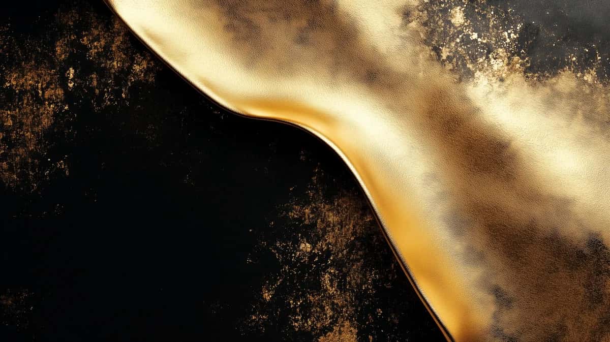 Abstract golden liquid wave flowing on black background with sparkle effect