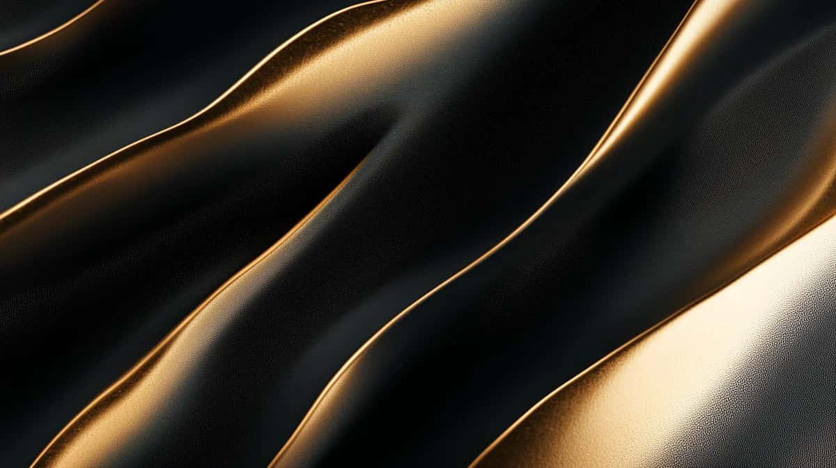 Abstract golden and black waves with smooth curved lines and dramatic lighting