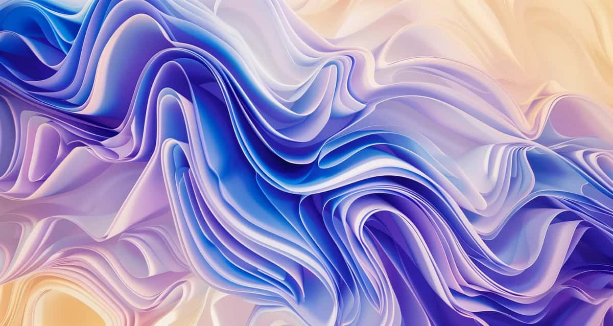 Abstract liquid swirl pattern with blue, purple, and cream flowing waves