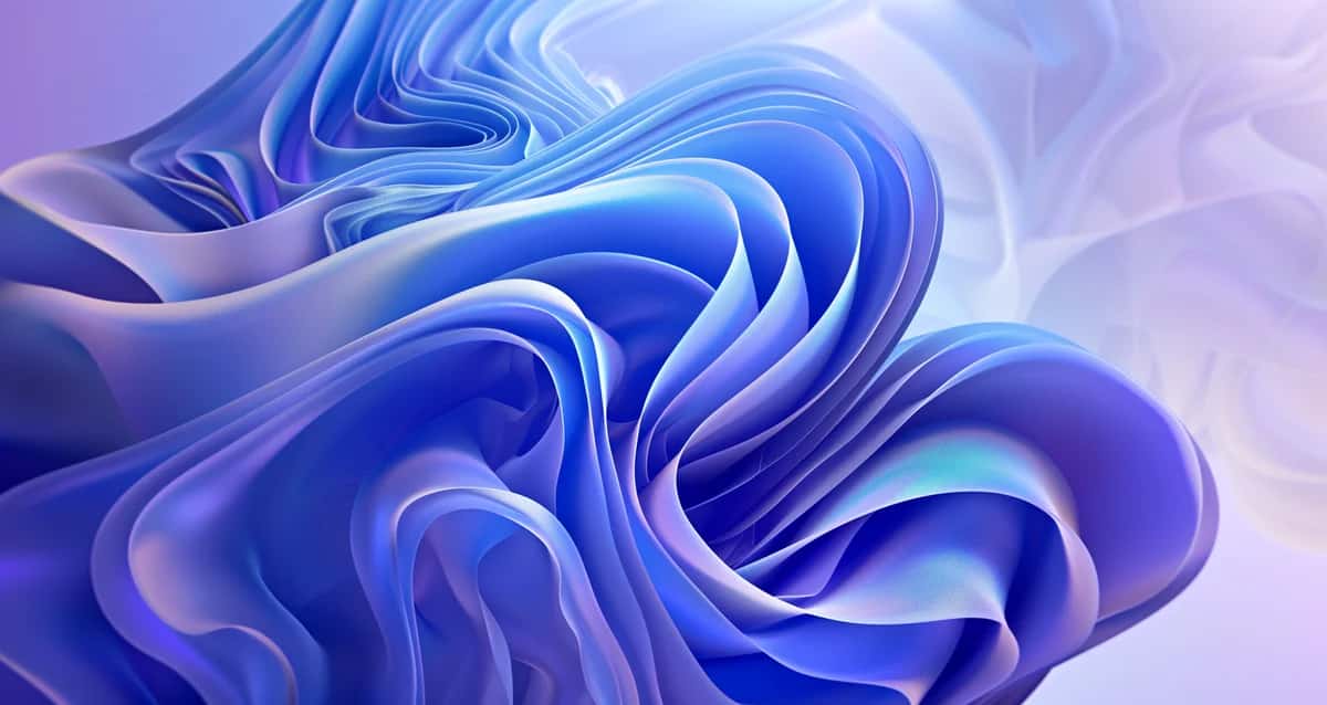 Abstract flowing blue and purple liquid waves with smooth curved layers and soft gradients