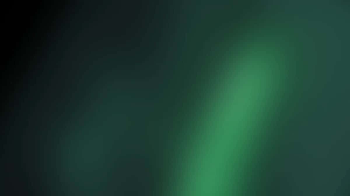 Dark teal gradient background with soft green light rays, minimalist abstract composition