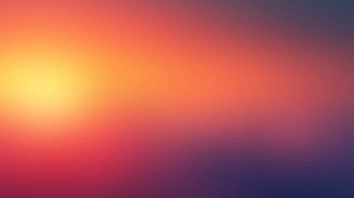 Vibrant sunset gradient background transitioning from golden yellow to deep purple, soft blended colors