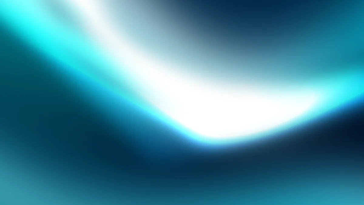 Abstract gradient background with bright cyan and white light curves on dark teal