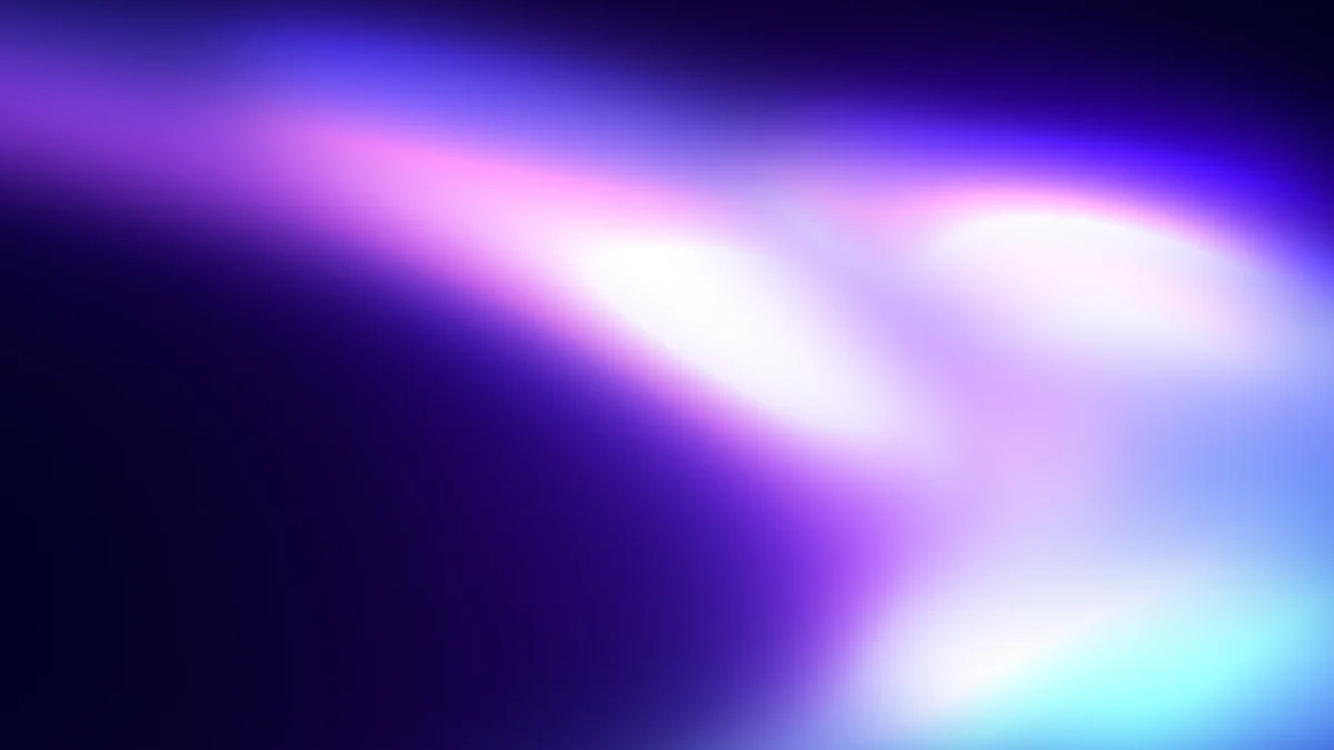 Abstract blurred gradient with purple, blue, and white light rays flowing diagonally
