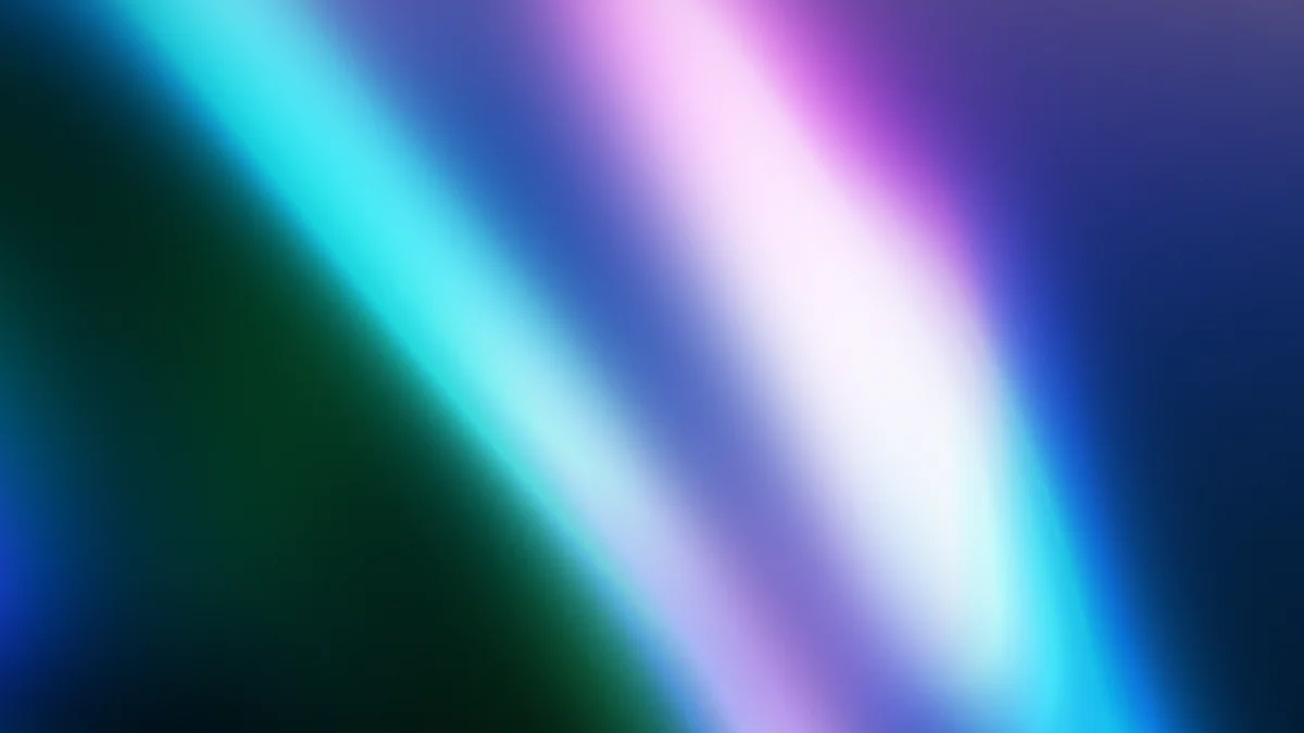 Abstract gradient blur with cyan, purple, and white rays on dark blue background