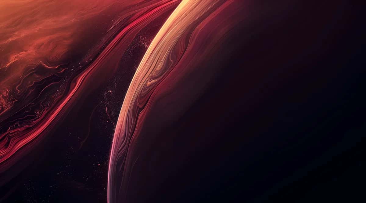 Abstract flowing waves in deep red, orange, and black with luminous gradient lighting