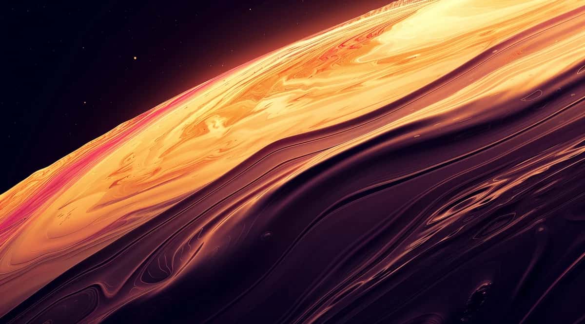 Abstract golden and dark orange flowing curved bands against black space background