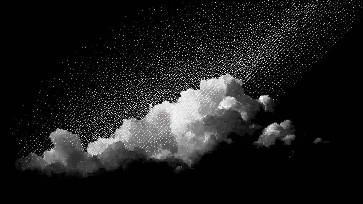 White billowing cloud formation against dark textured black background, diagonal composition