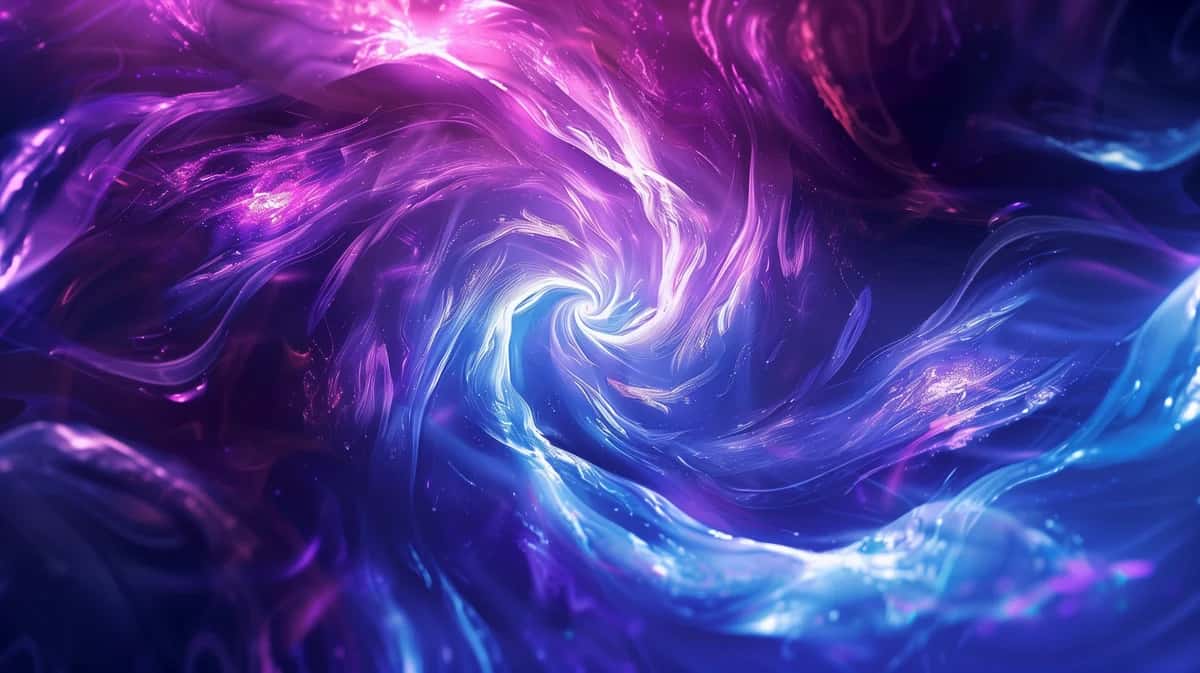 Swirling abstract vortex with vibrant purple and blue glowing energy streams