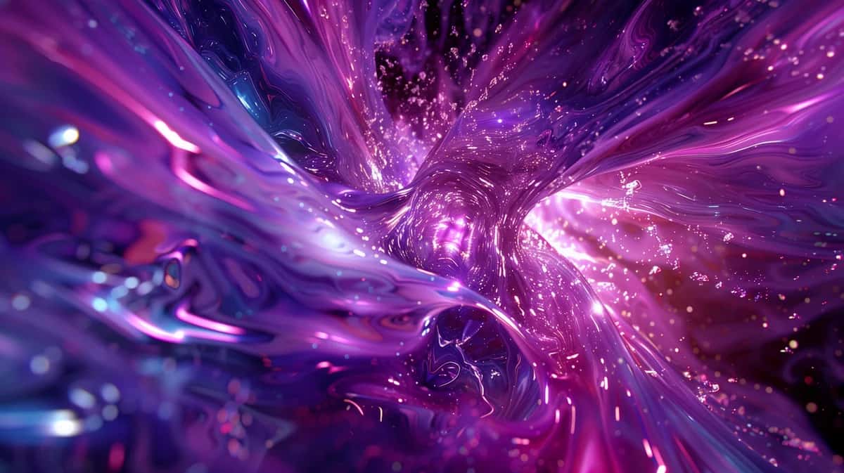 Abstract purple and pink light burst with swirling energy particles and glowing streaks