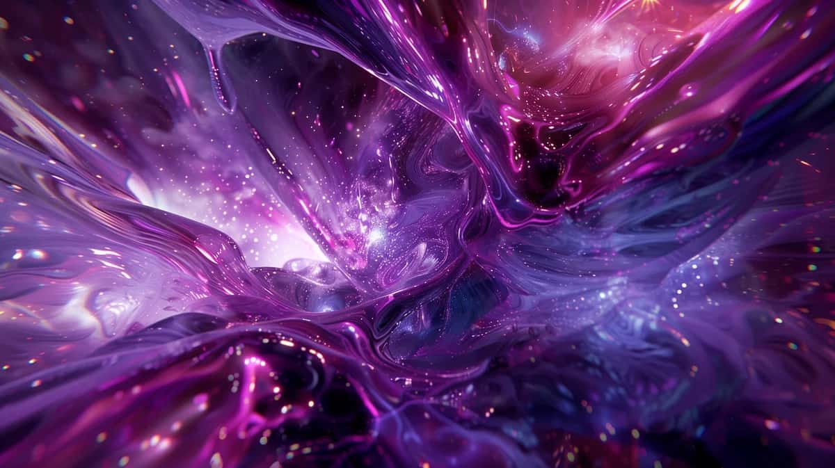 Abstract purple and magenta energy portal with swirling cosmic light rays and particles