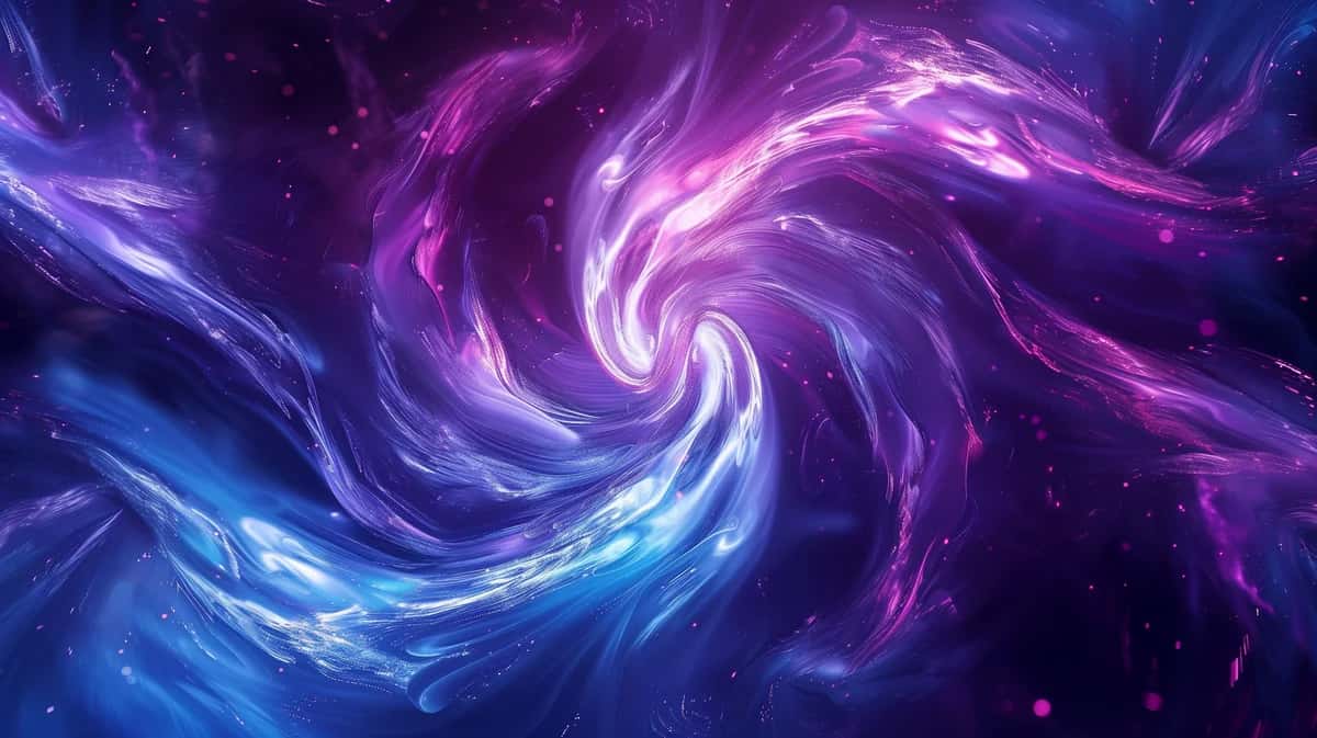 Abstract swirling vortex with purple magenta and blue luminous energy waves