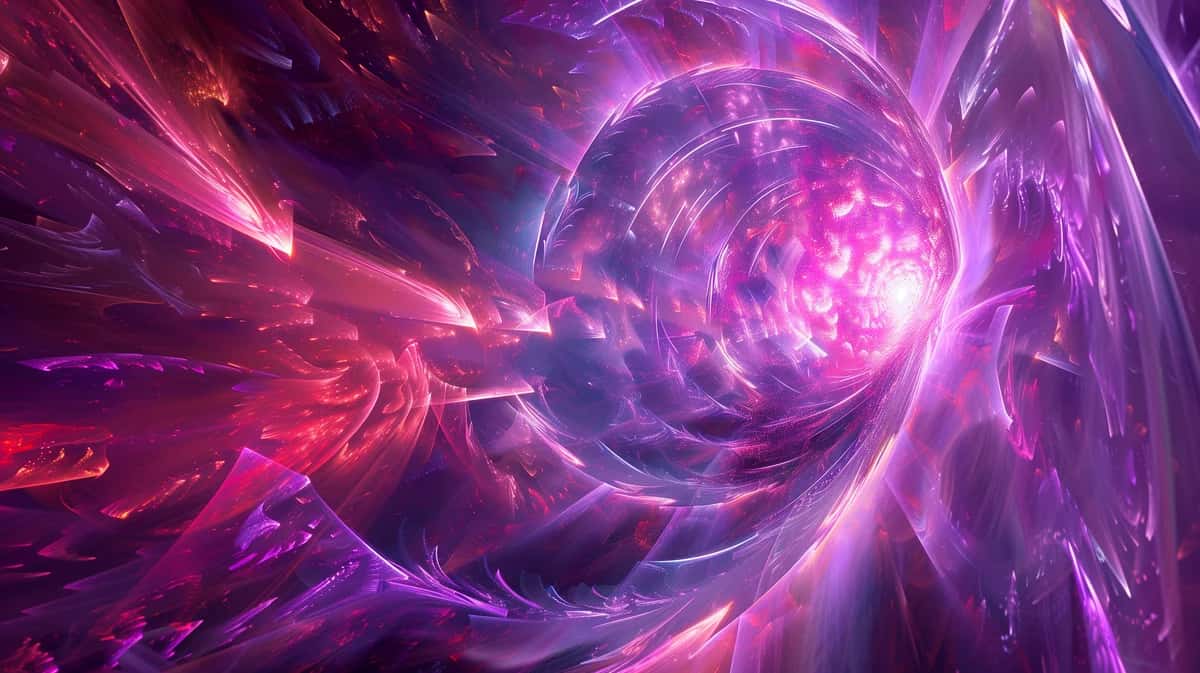 Abstract swirling vortex with magenta, purple, and pink energy spiraling inward, glowing center light