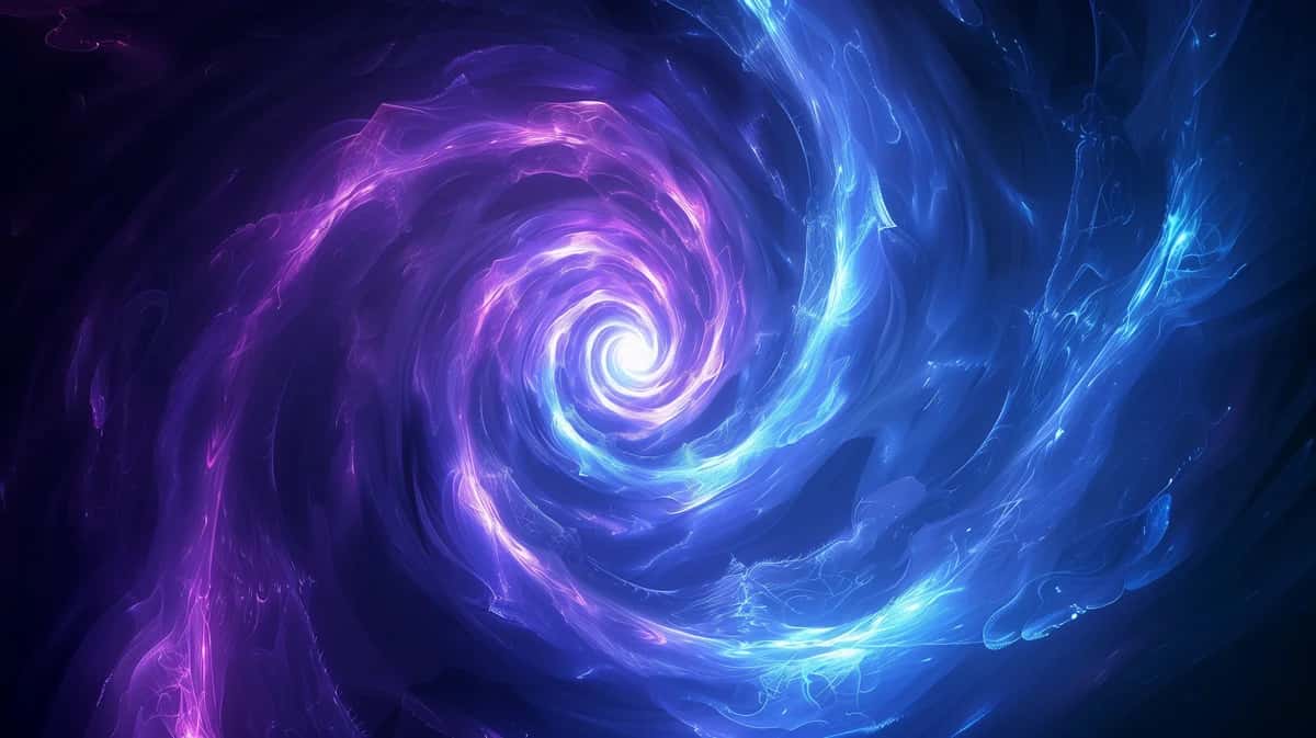 Spiral vortex portal with blue and purple luminescent energy waves against dark background