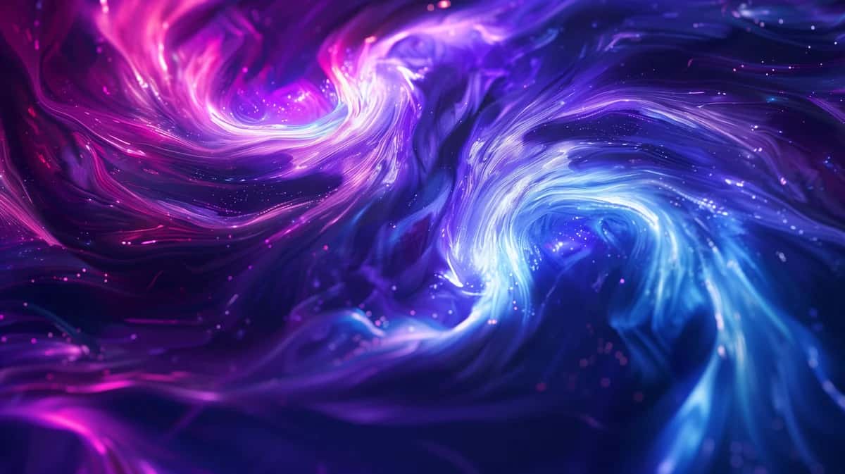 Abstract swirling vortex with vibrant magenta, blue, and purple energy waves