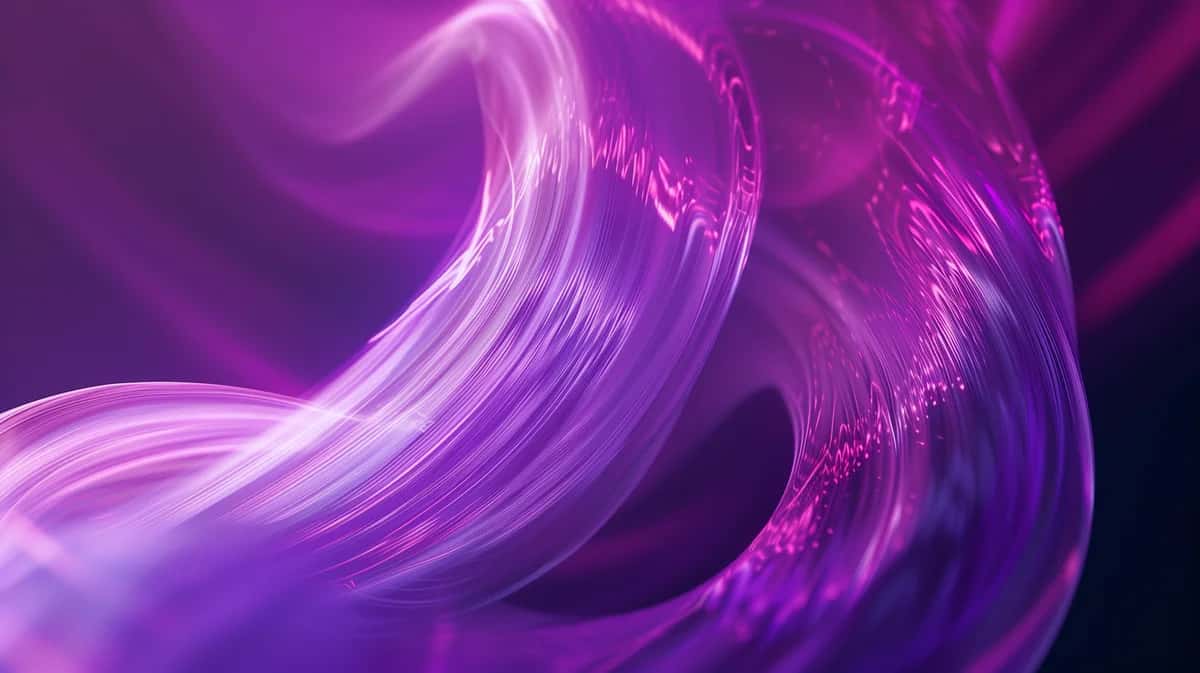 Abstract flowing purple and magenta liquid waves with glossy texture and swirling motion