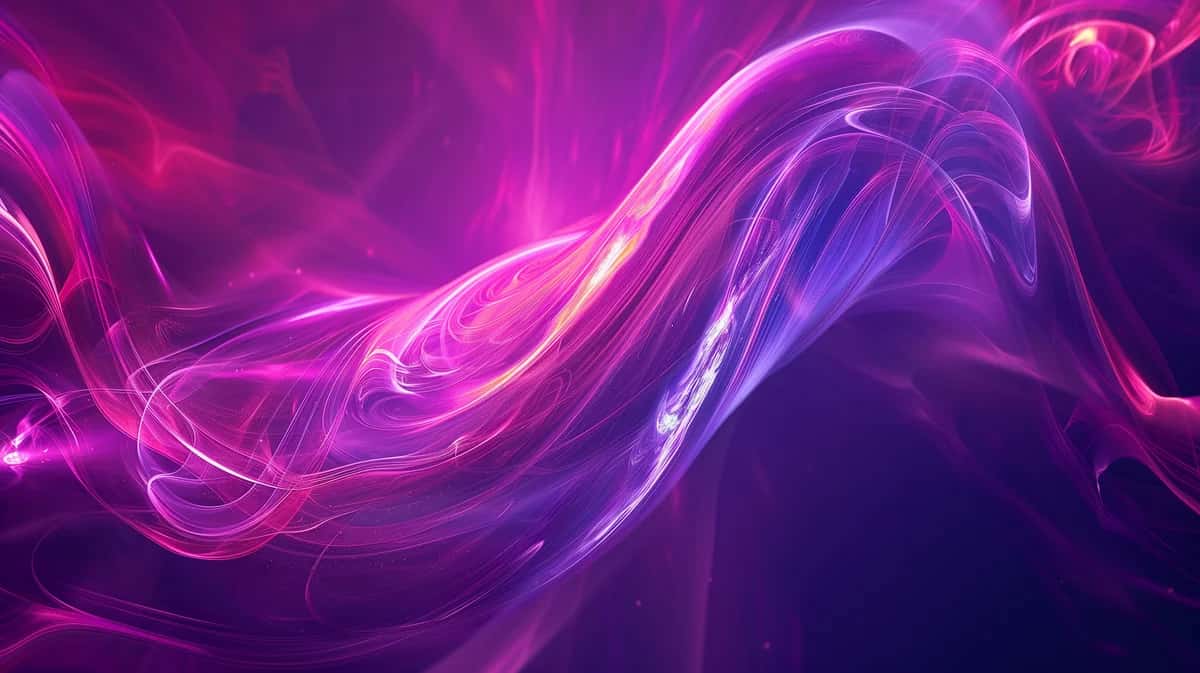 Abstract flowing neon light waves in magenta and purple against dark background