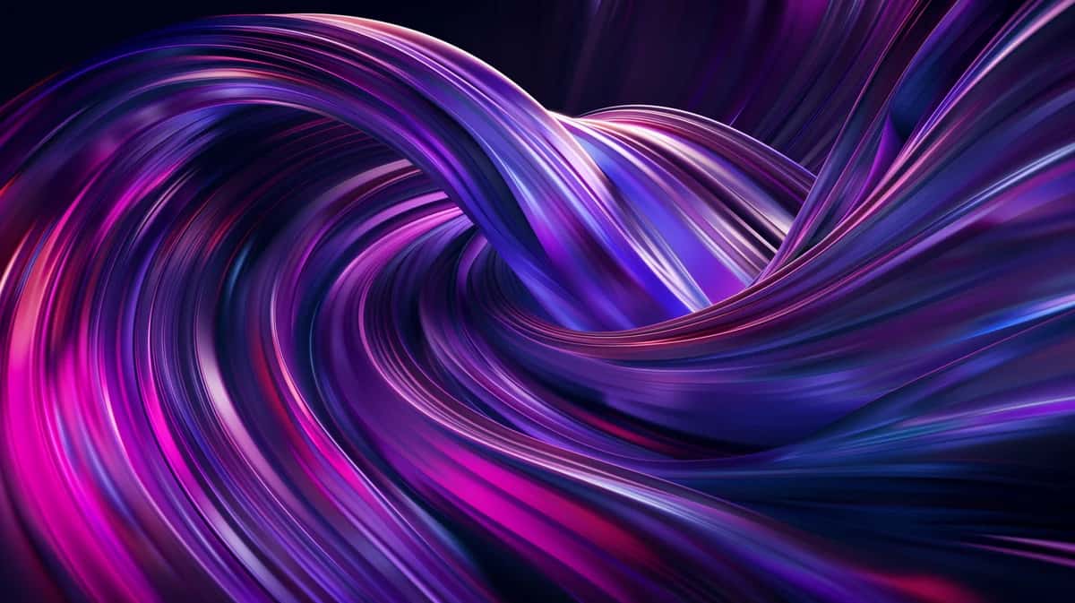 Abstract swirling gradient waves in purple, magenta, and blue with motion blur effect