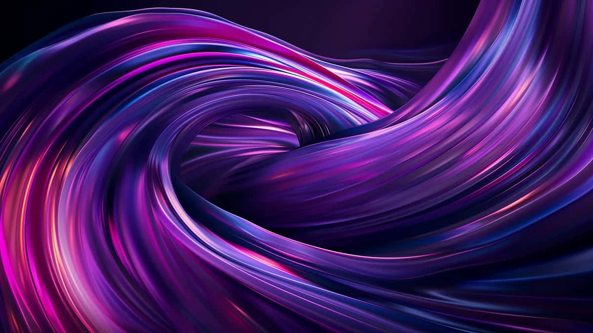 Abstract swirling waves in vibrant purple, magenta, and blue neon colors with smooth flowing motion