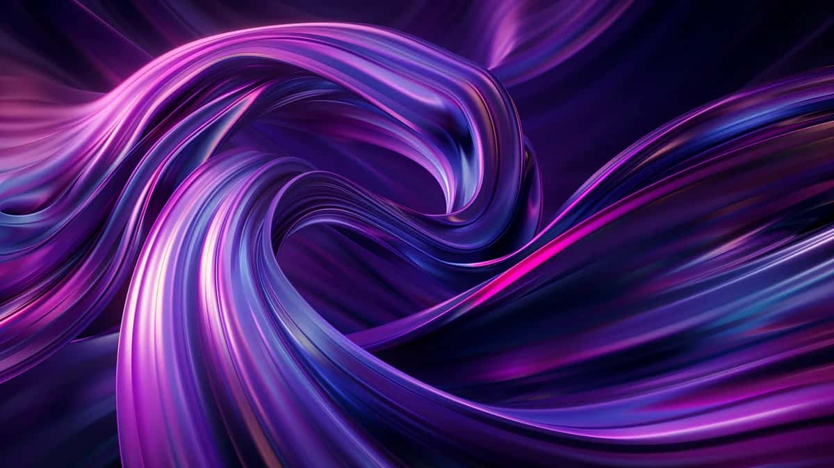 Abstract swirling neon waves in purple, pink, and blue with flowing motion and luminous streaks