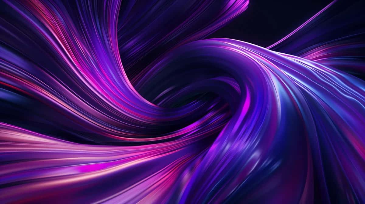 Abstract swirling vortex with vibrant purple, magenta, and blue neon streaks on dark background