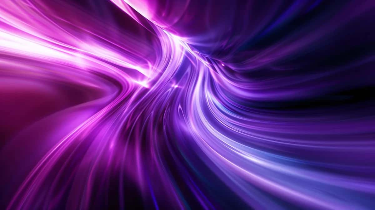 Abstract swirling waves of magenta, purple, and blue light with dynamic motion blur effect