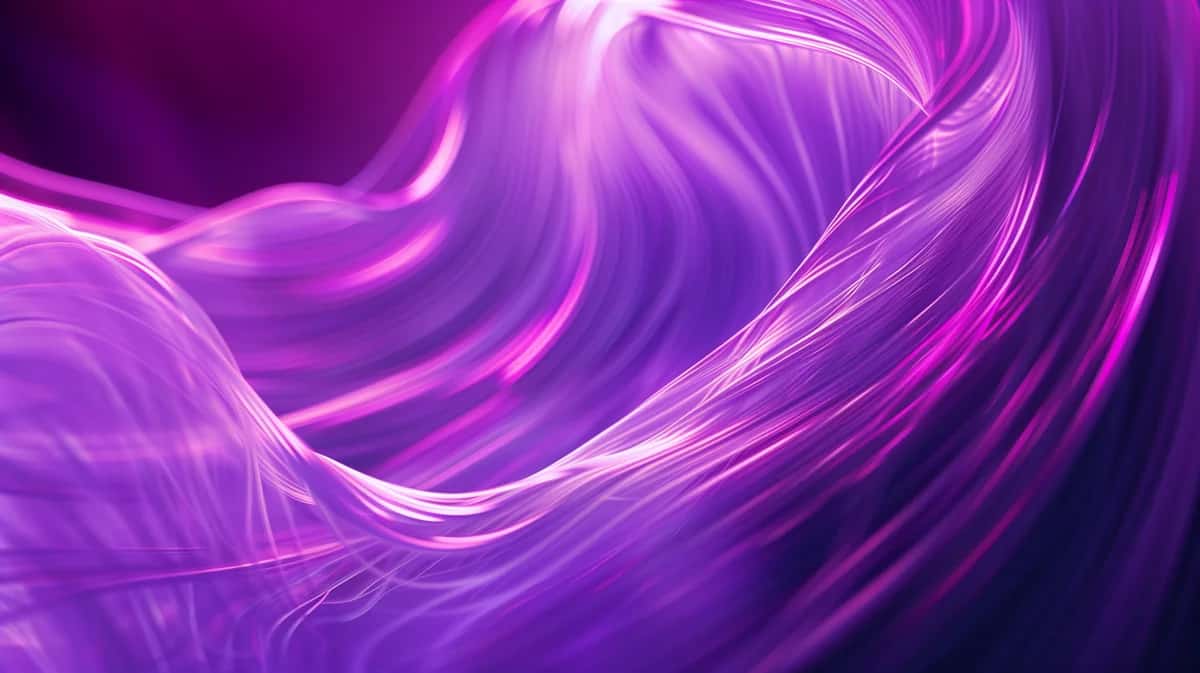 Abstract flowing waves of neon purple and magenta light, swirling liquid-like forms