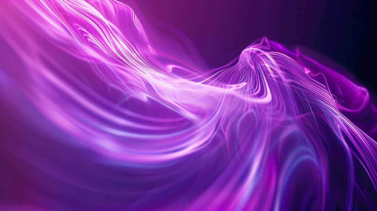 Abstract flowing purple and magenta liquid waves with swirling motion and luminous light effects
