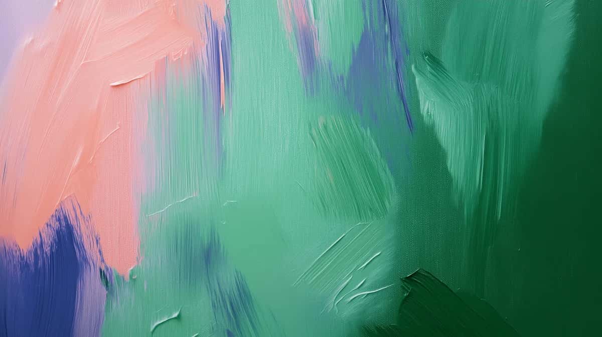 Abstract smudged paint strokes in pink, purple, green, and teal gradient blend