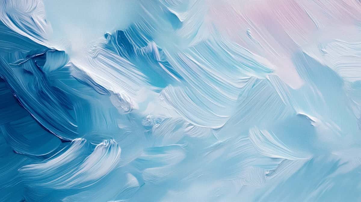 Abstract blue and white brushstrokes with flowing diagonal composition, soft ethereal texture