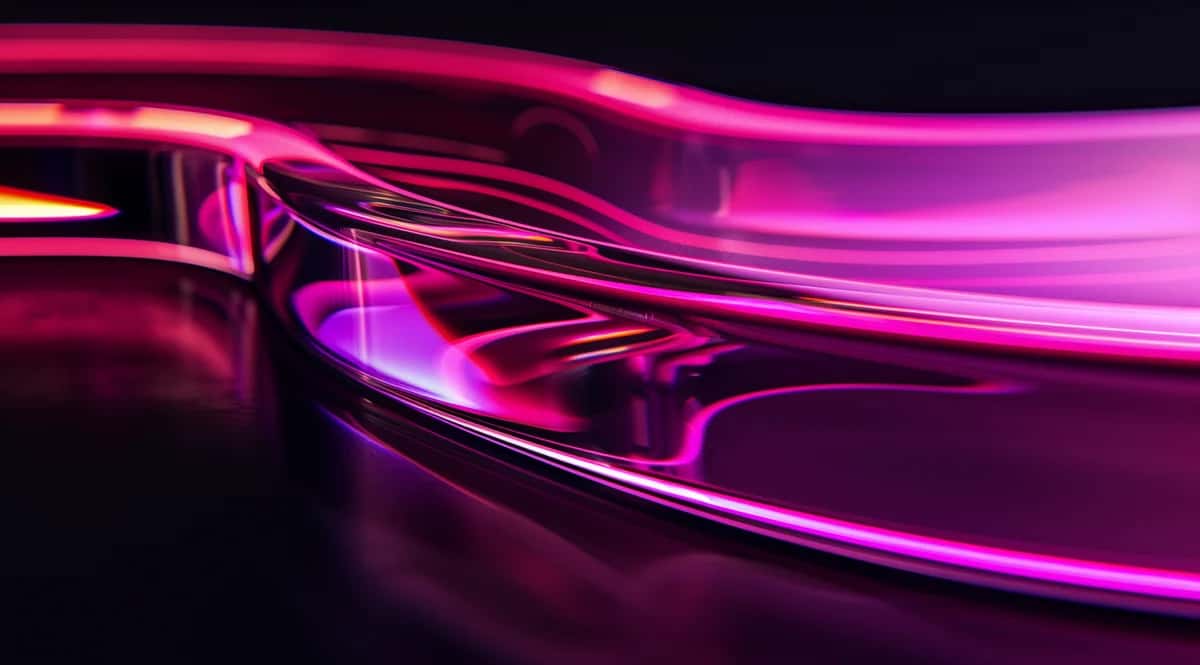 Glossy hot-pink and magenta liquid chrome waves flowing across a dark background