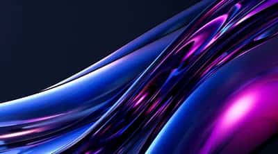 Flowing metallic chrome ribbons in royal blue, violet and fuchsia on dark navy