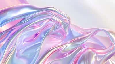 Glossy holographic draped folds in pink, lilac and silver on a light background