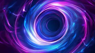 Glowing vortex of violet, magenta, and electric blue light spiraling around a dark center