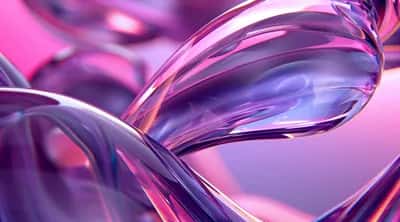 Glossy translucent glass blobs in lilac, violet and pink with smooth flowing curves