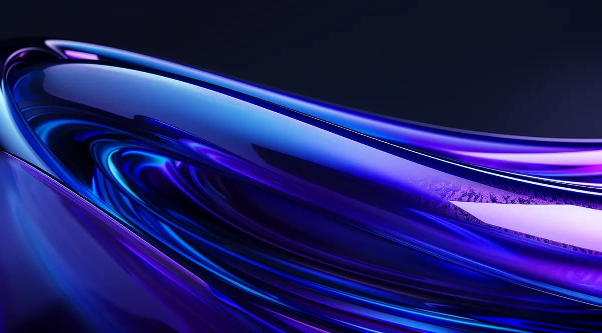 Chromatica, Glossy glass swirl of cobalt blue and violet forming a vortex on near-black