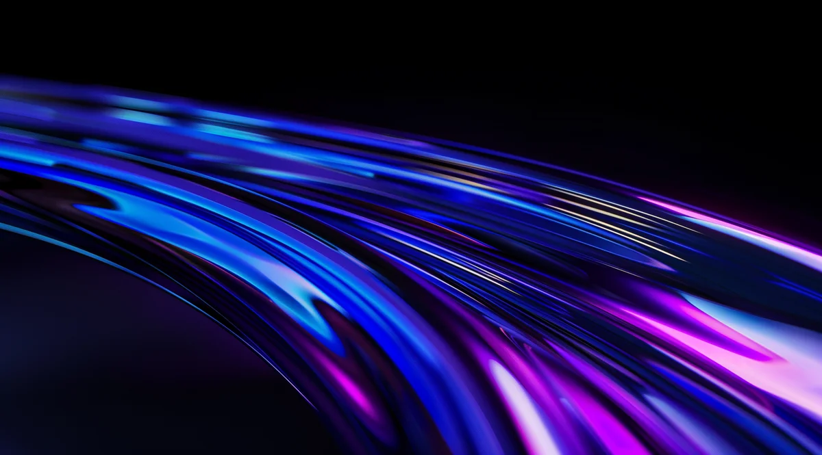 Chromatica, Glossy ribbons of electric blue, violet and magenta sweeping across deep black