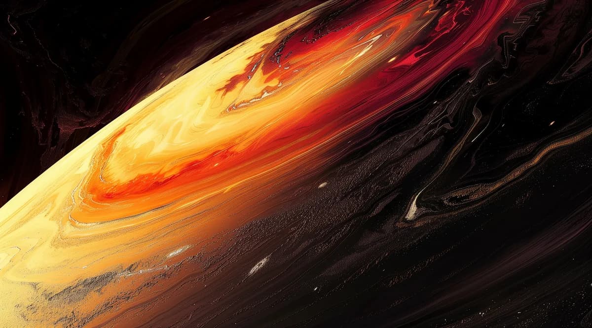 Dreamor, Fiery orange-red swirling disc of light against a dark maroon-black field
