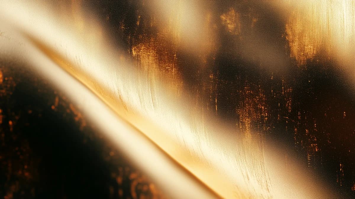 Etherial, Diagonal golden light beams with scattered orange embers on dark grain