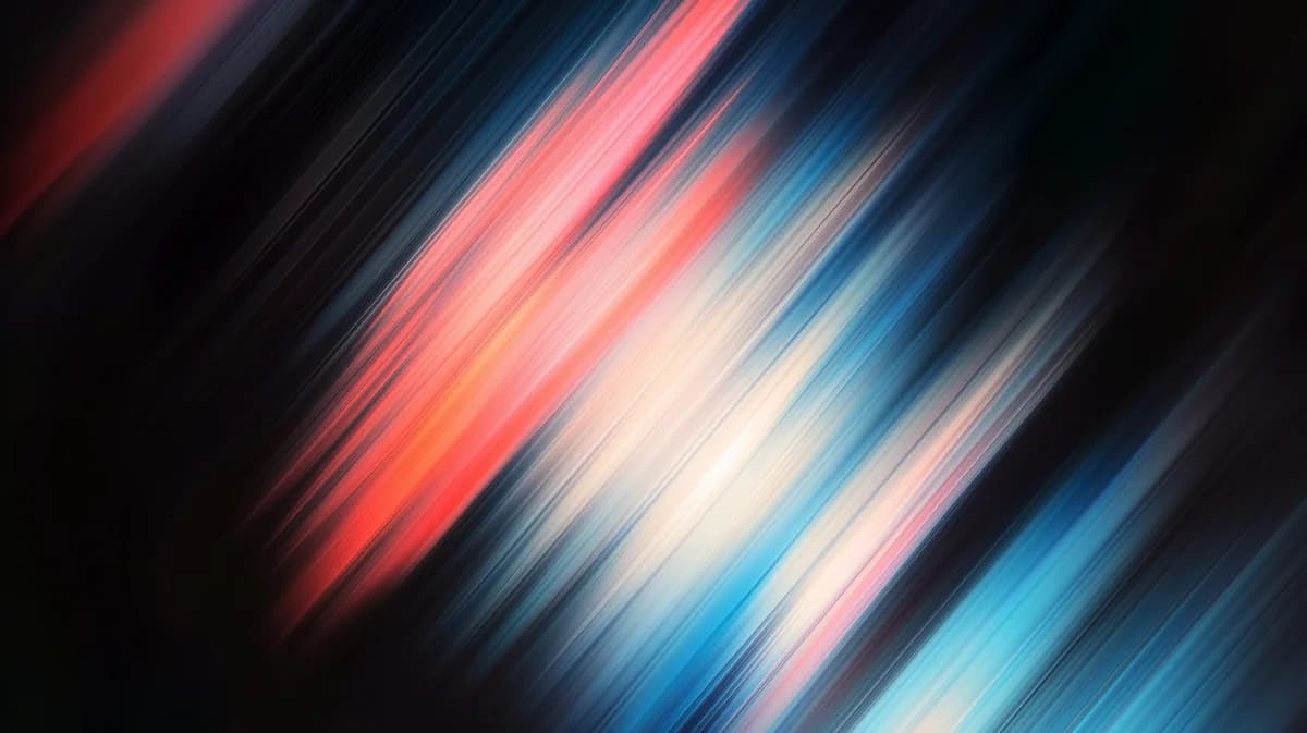 Gradience, Diagonal motion-blur streaks of coral red, white and blue on black