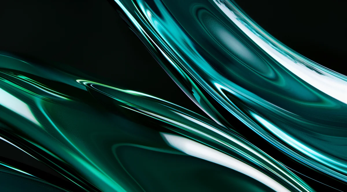 Nebuluxe, Flowing dark emerald glass curves with bright white highlights against black